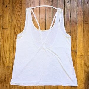Beyond Yoga White w/Grey Stripes Crossback Tank